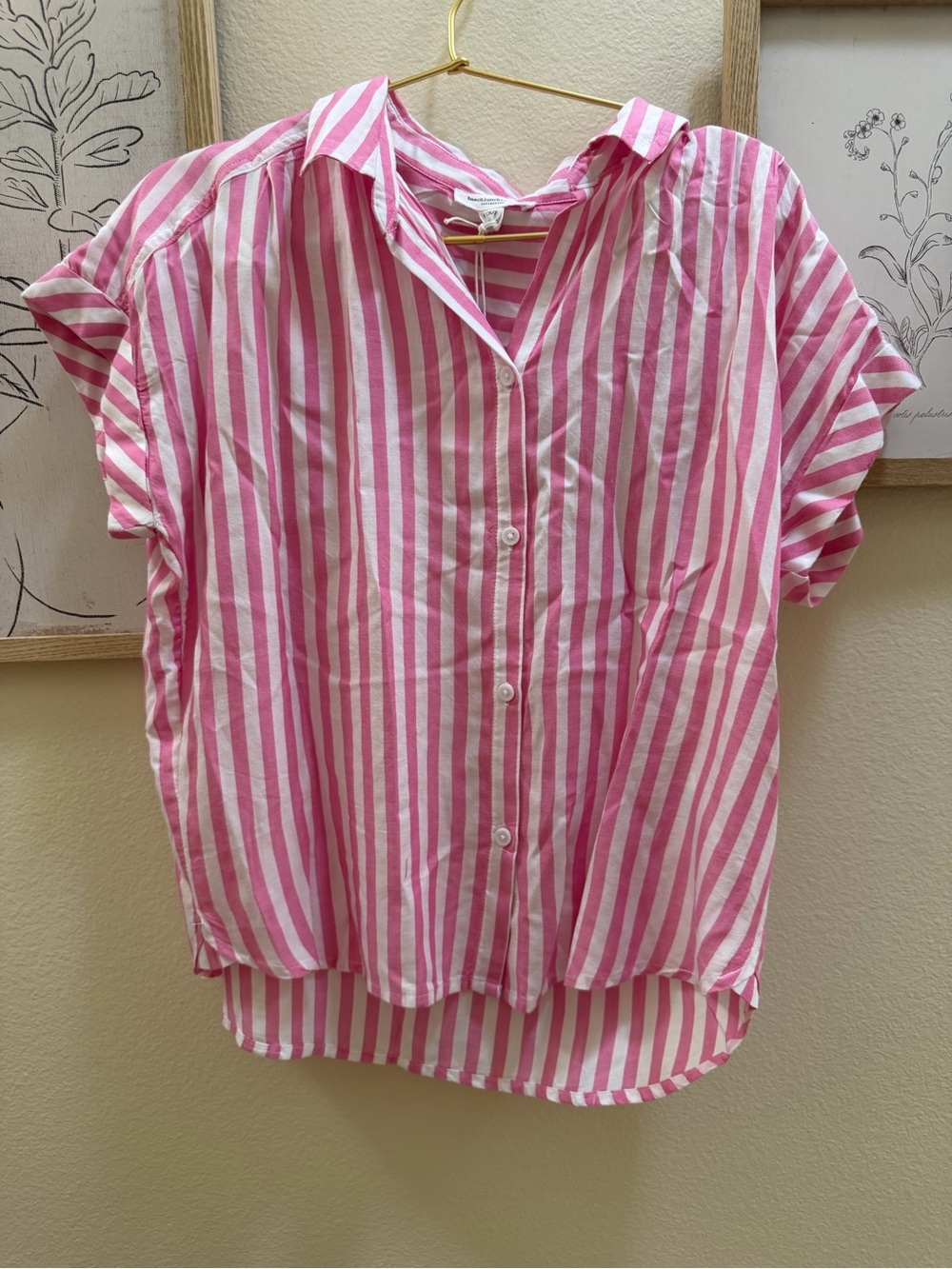 beachlunchlounge Pink & White Vertical Stripe Button-Up Blouse